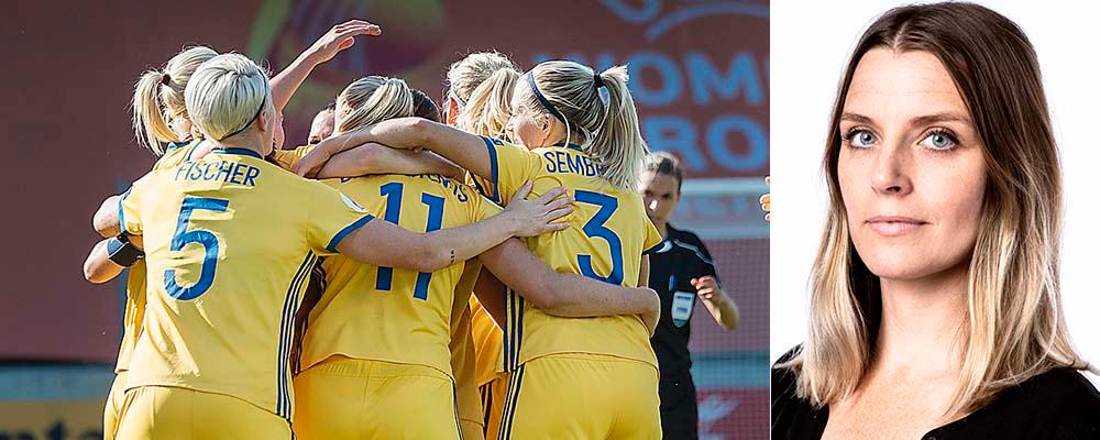 Svenskt jubel ­efter mål mot Ryssland i EM 2017 i Nederländerna. Matchen slutade 2–0.