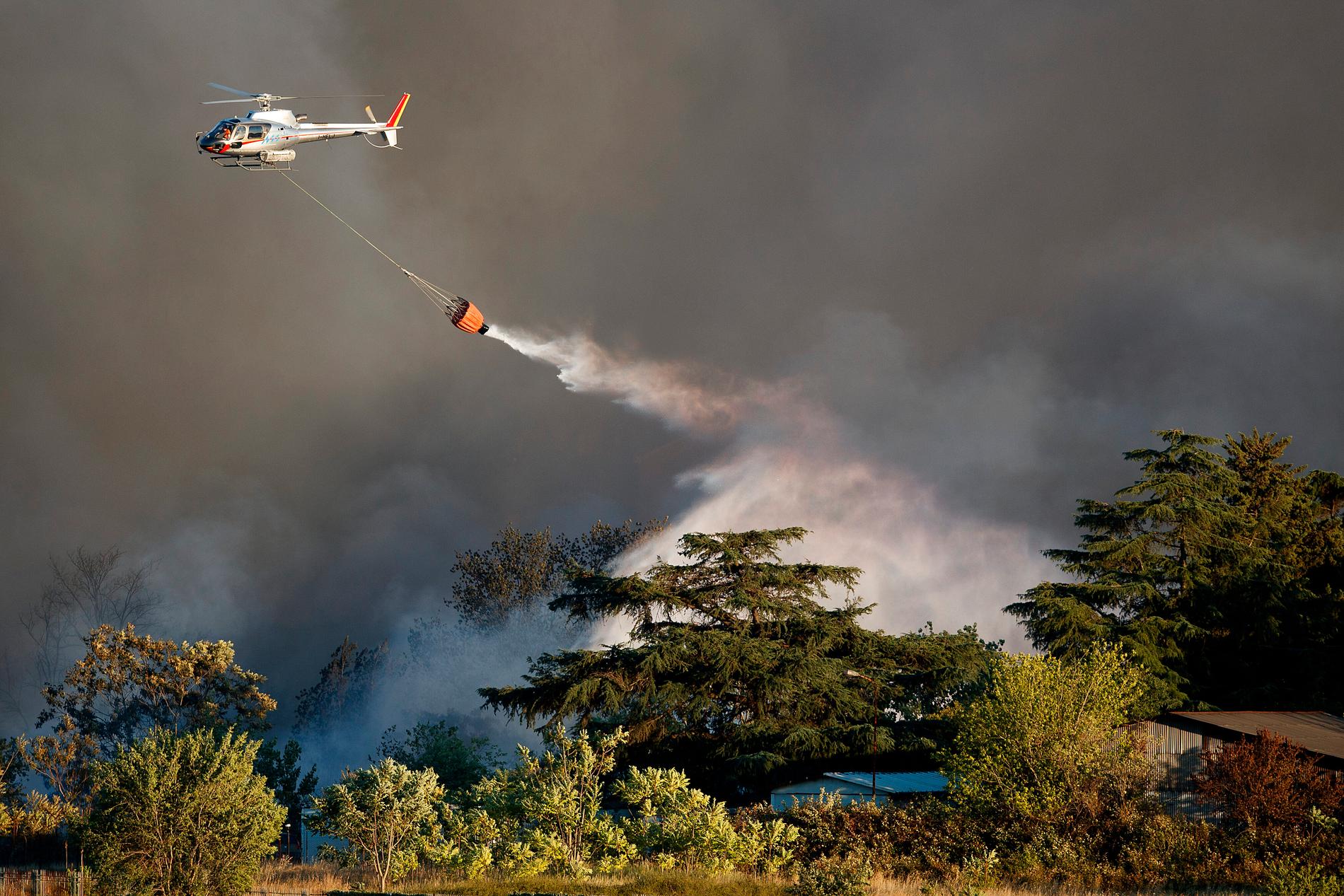 Skogsbränder utanför Rom bekämpas med vattenbomnbningar.
