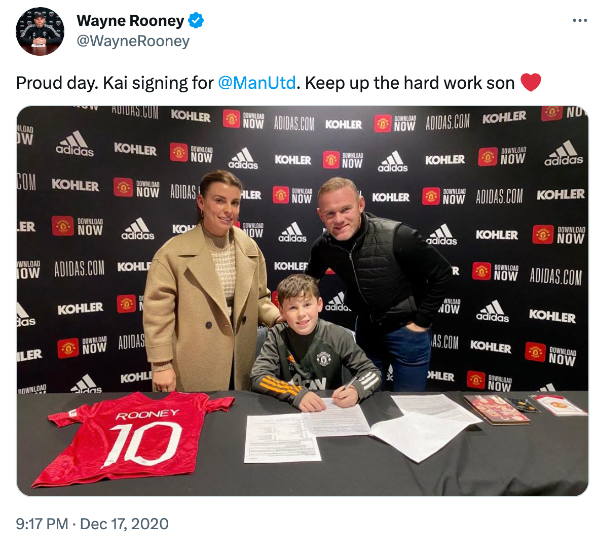 Kai Rooney skrev kontrakt med Manchester United 2020.
