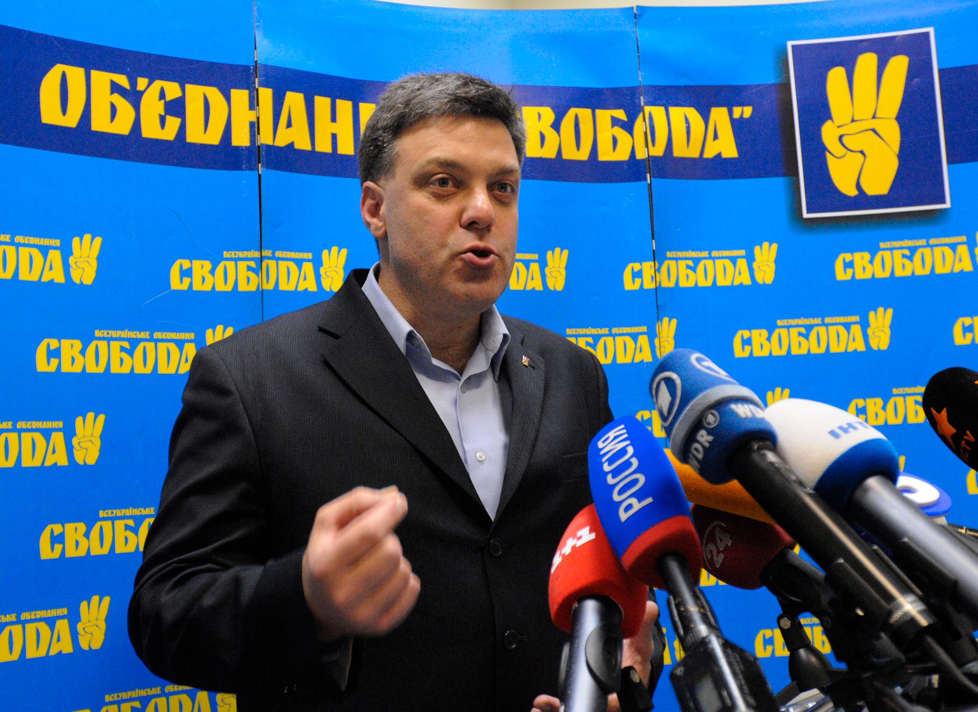 Oleh Tyahnybok, ledare för nationalistiska Svoboda. Fot: AP