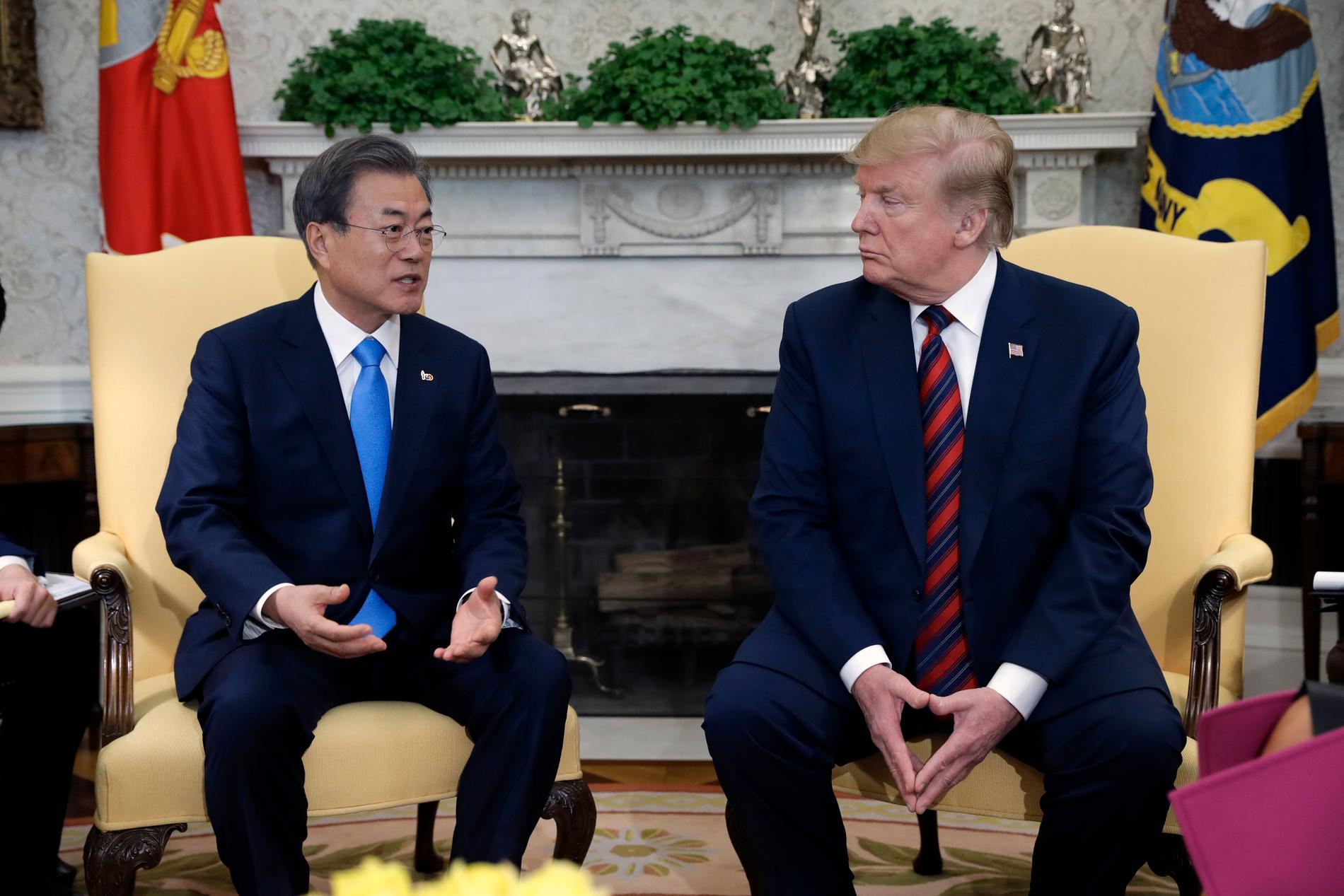 USA:s Donald Trump och Sydkoreas Moon Jae-In diskuterar Nordkorea i Vita huset.
