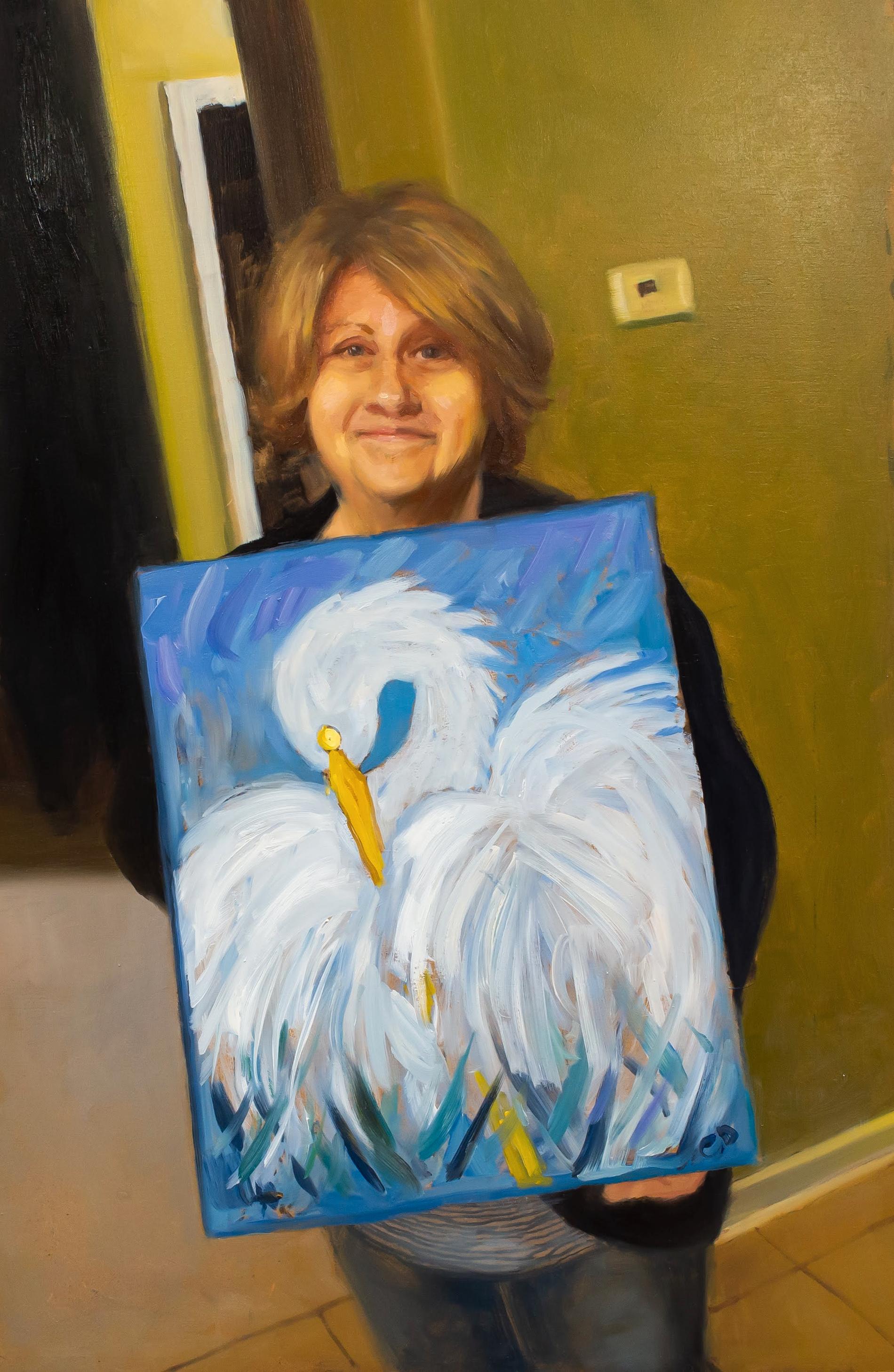 Kristoffer målade av fotot på mamman och hennes målning.