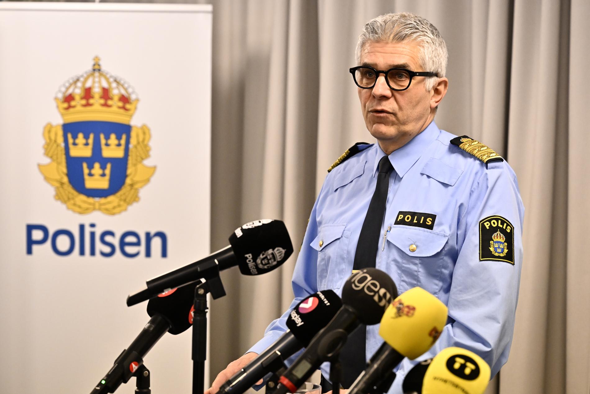 Rikspolischef Anders Thornberg under pressträff där han kommenterar rapporten ”Utredning om vissa förhållanden i samband med polisanmälningar mot polischef”