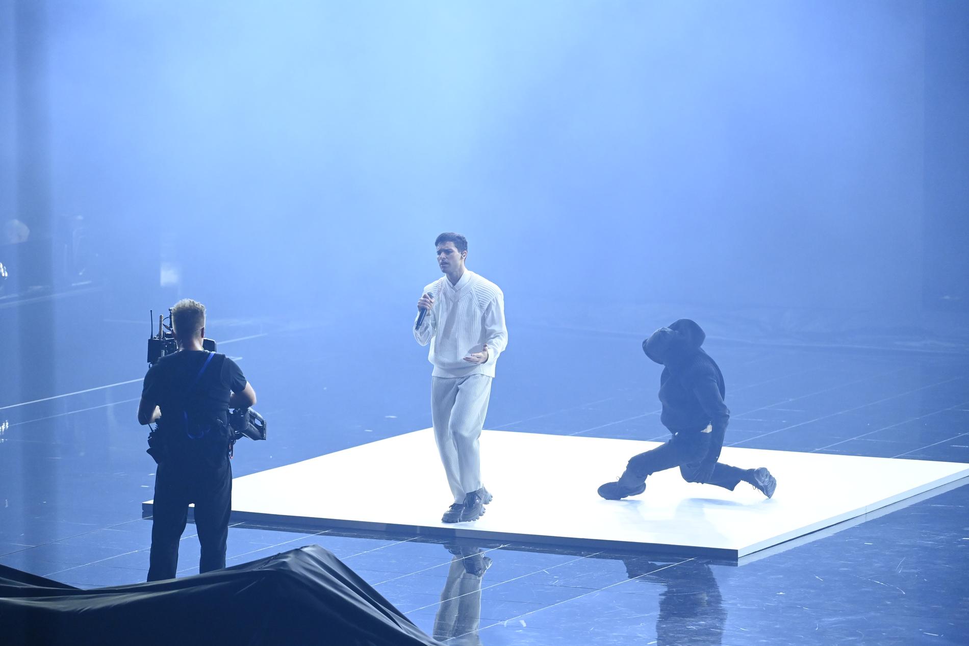 Eric Saade under fredagens genrep i Melodifestivalen.