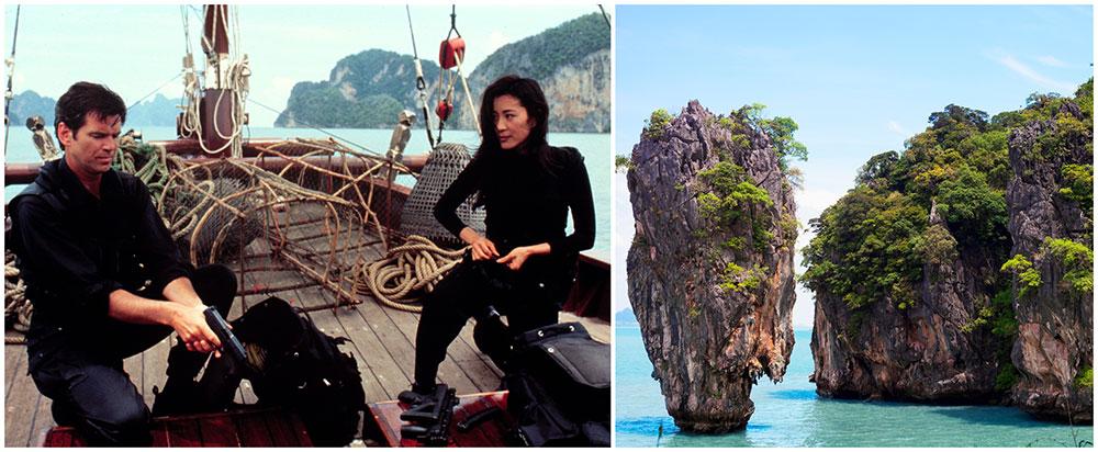 Ön Ko Ta Pu har fått smeknamnet James Bond Island. Dit arrangeras dagliga turer från både Krabi och Phuket. 
