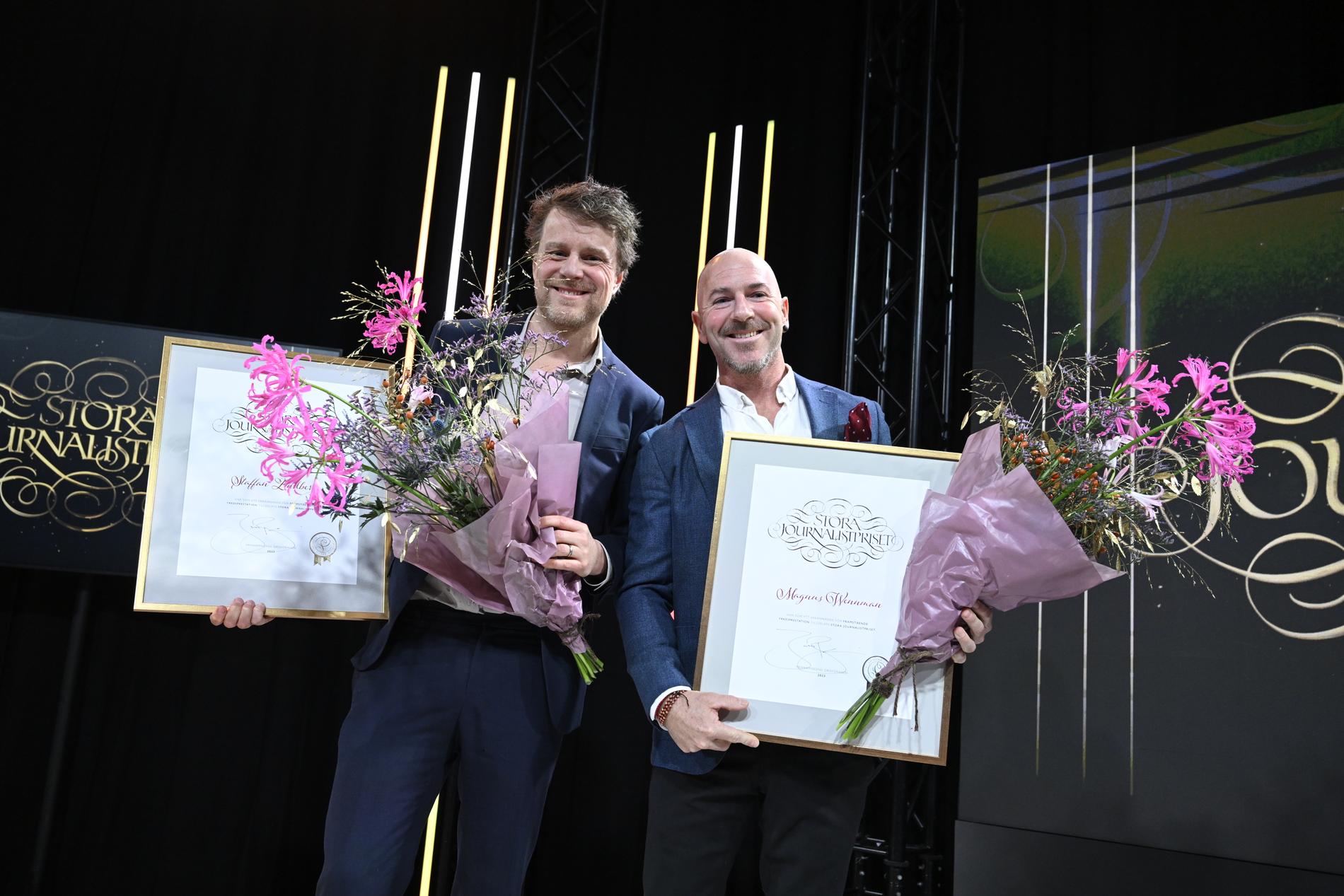 Aftonbladets Staffan Lindberg och Magnus Wennman vann Årets avslöjande för sin granskningen H&M och återvinningen.