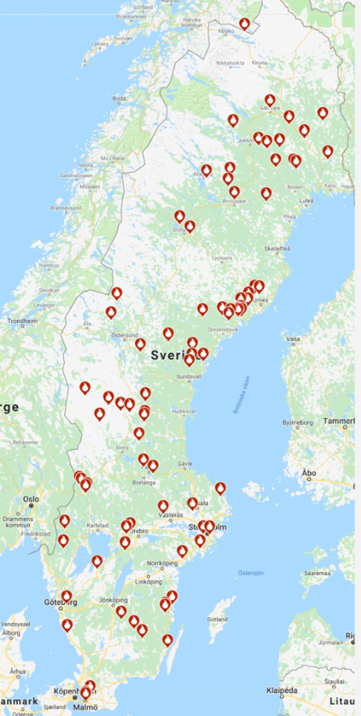 Bränderna i Sverige just nu. 