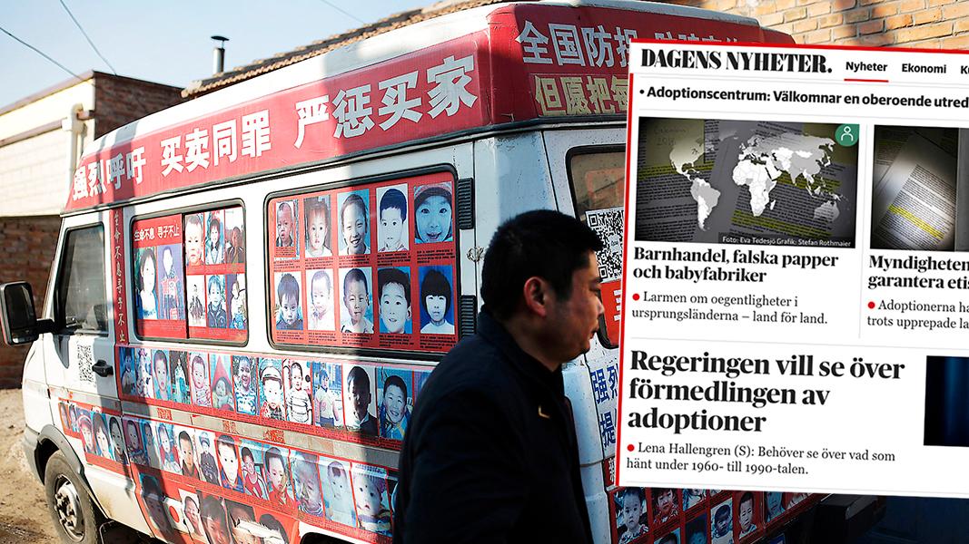 Xiao Chaohua, som förlorade sin son utanför en affär 2007, visar foton på efterlysta barn på sin skåpbil. Dagens Nyheters artikelserie om barn som har kidnappats och sålts till adoption är smärtsam läsning, skriver Anna Andersson.