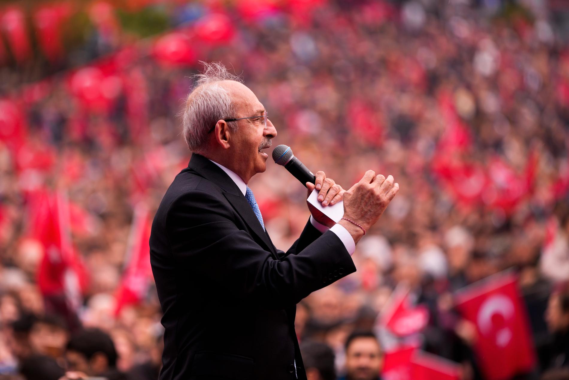 Oppositionens presidentkandidat, CHP-ledaren Kemal Kiliçdaroglu under ett valmöte i Tekirdag.