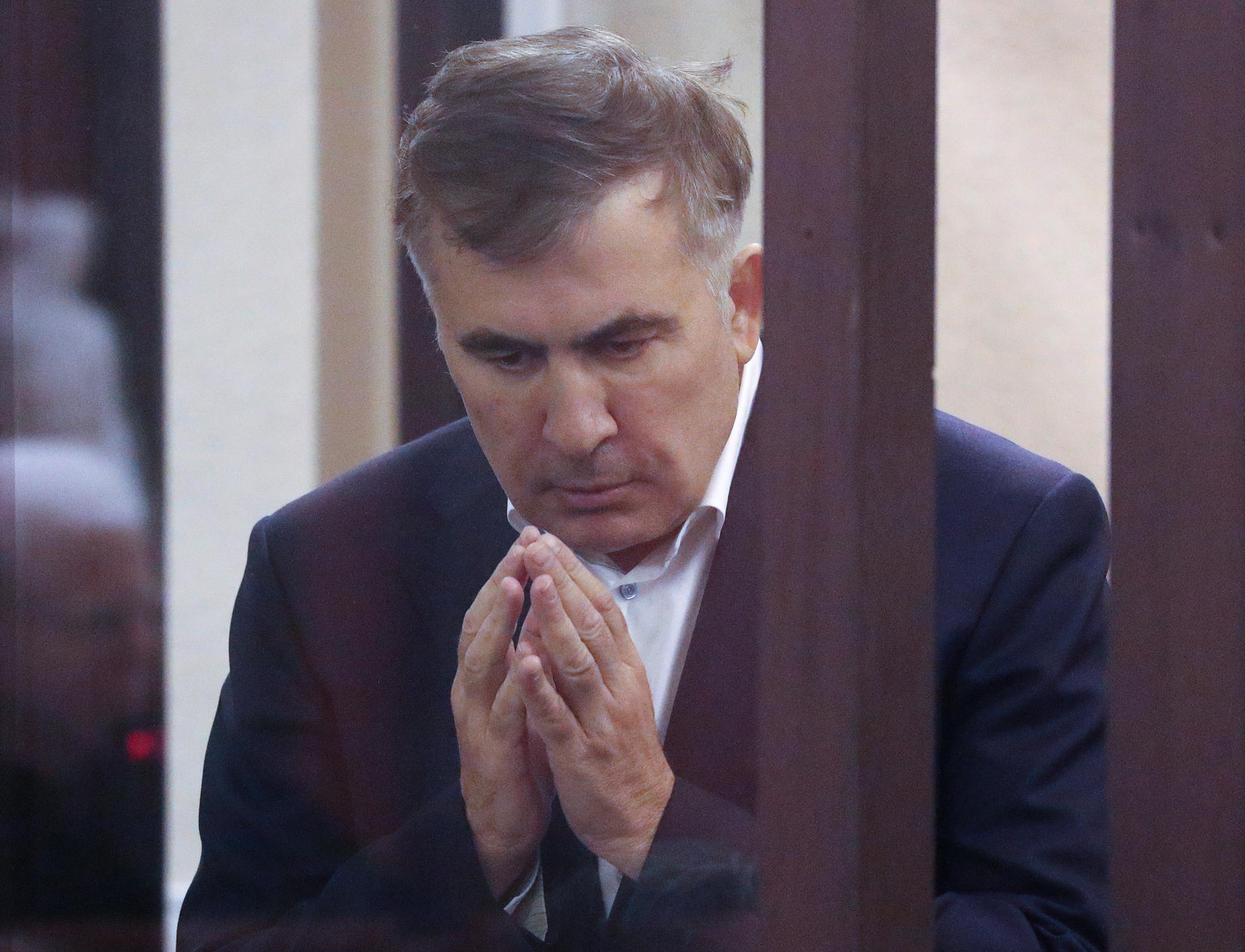 Georgiens tidigare president Michail Saakasjvili under rättegången 2021. Arkivbild.