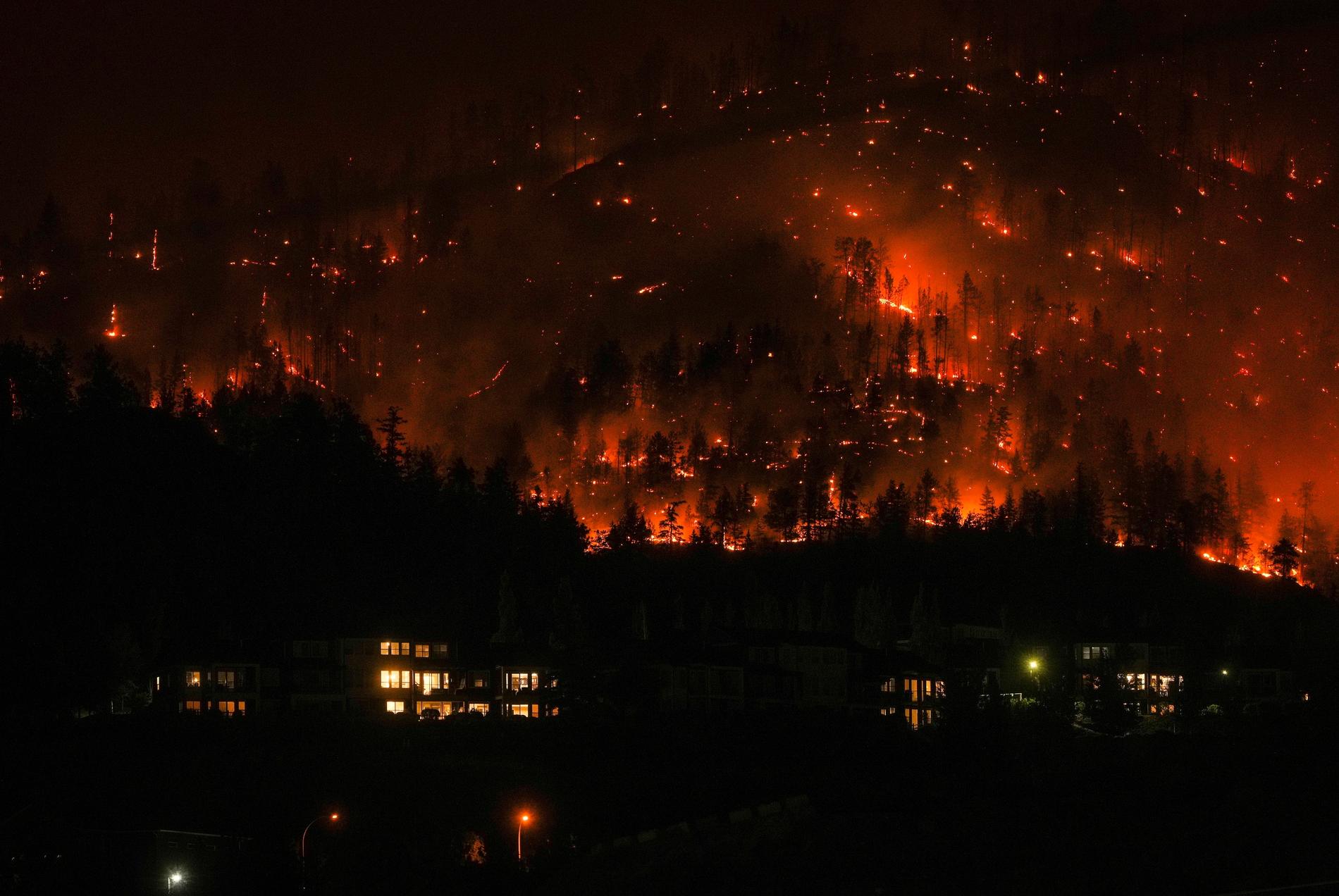  Skogsbranden i McDougall Creek rasade i augusti 2023 ovanför husen i West Kelowna, British Columbia. 
