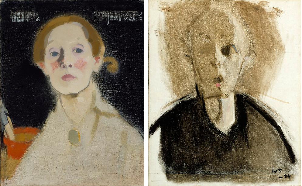 ”Självporträtt med svart fond”, 1915, och ”Självporträtt med röd fläck”, 1944, båda olja på duk. (Målningarna är beskurna).