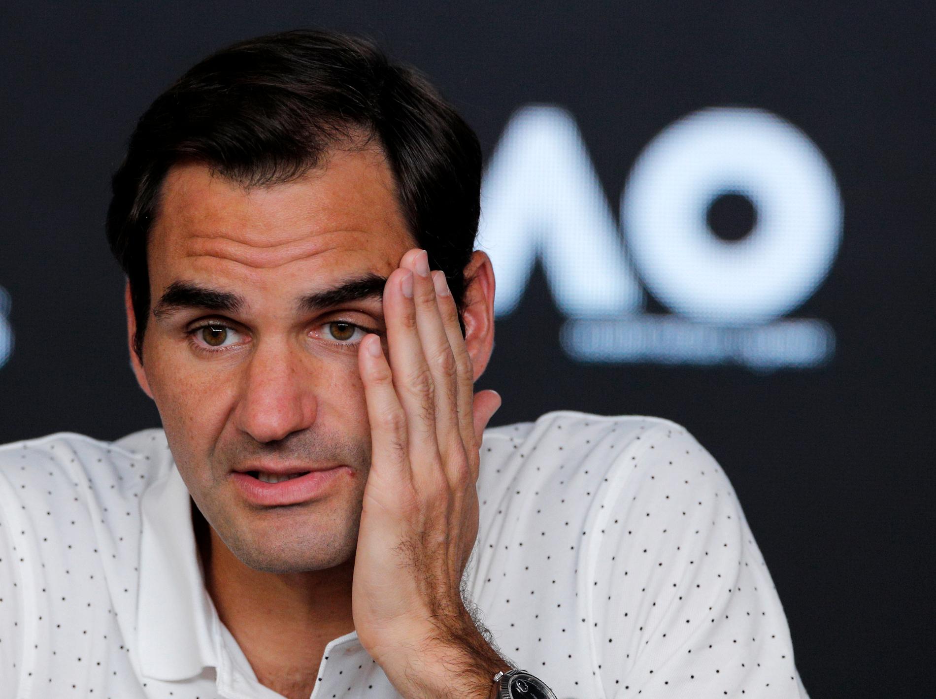 Roger Federer under lördagens presskonferens inför Australian Open.