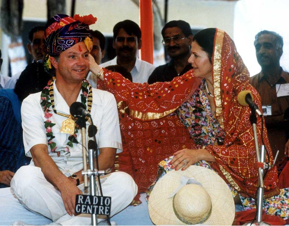 Kungen och drottning Silvia på statsbesök i Indien. 
