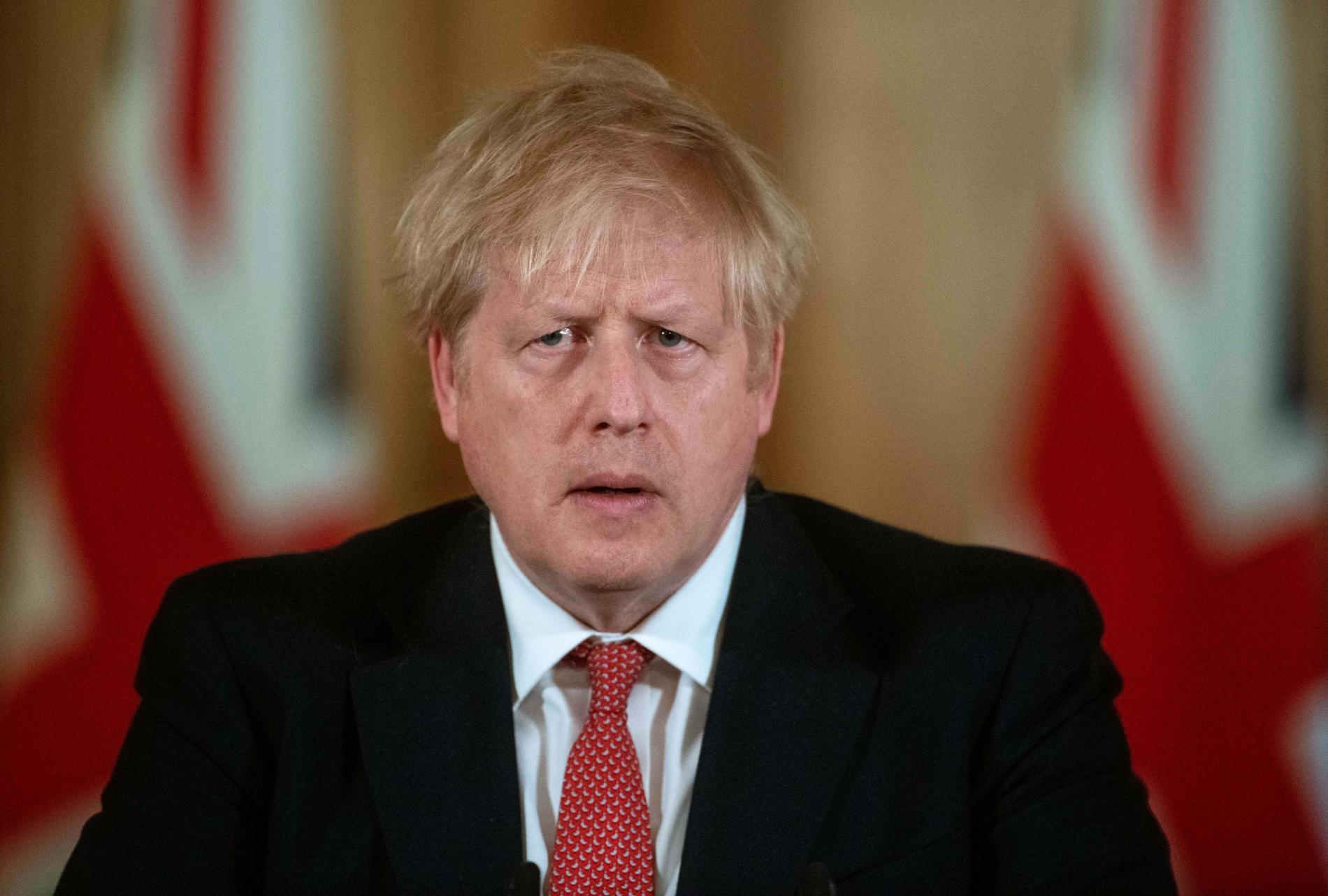 Storbritanniens premiärminister Boris Johnson vid en presskonferens om corona 20 mars på Downing Street, London.