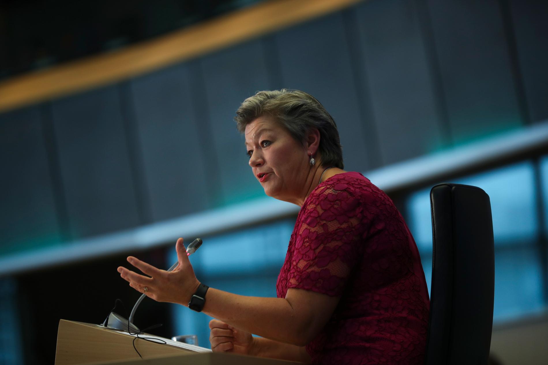 Ylva Johansson (S) hade en tuff sittning i förra veckans utskottsförhör i EU-parlamentet. Arkivfoto.