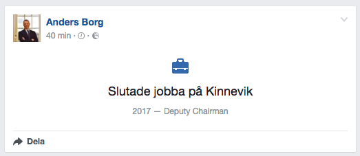 Anders Borg uppdaterade sin Facebooksida under lördagskvällen.