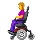 Kvinna i elektrisk rullstol. 