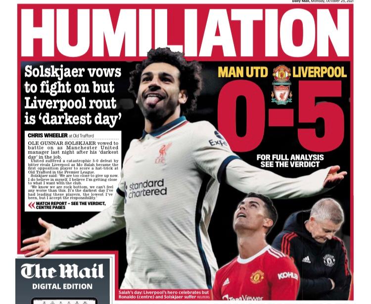 Daily Mails förstasida efter Manchester United-Liverpool.