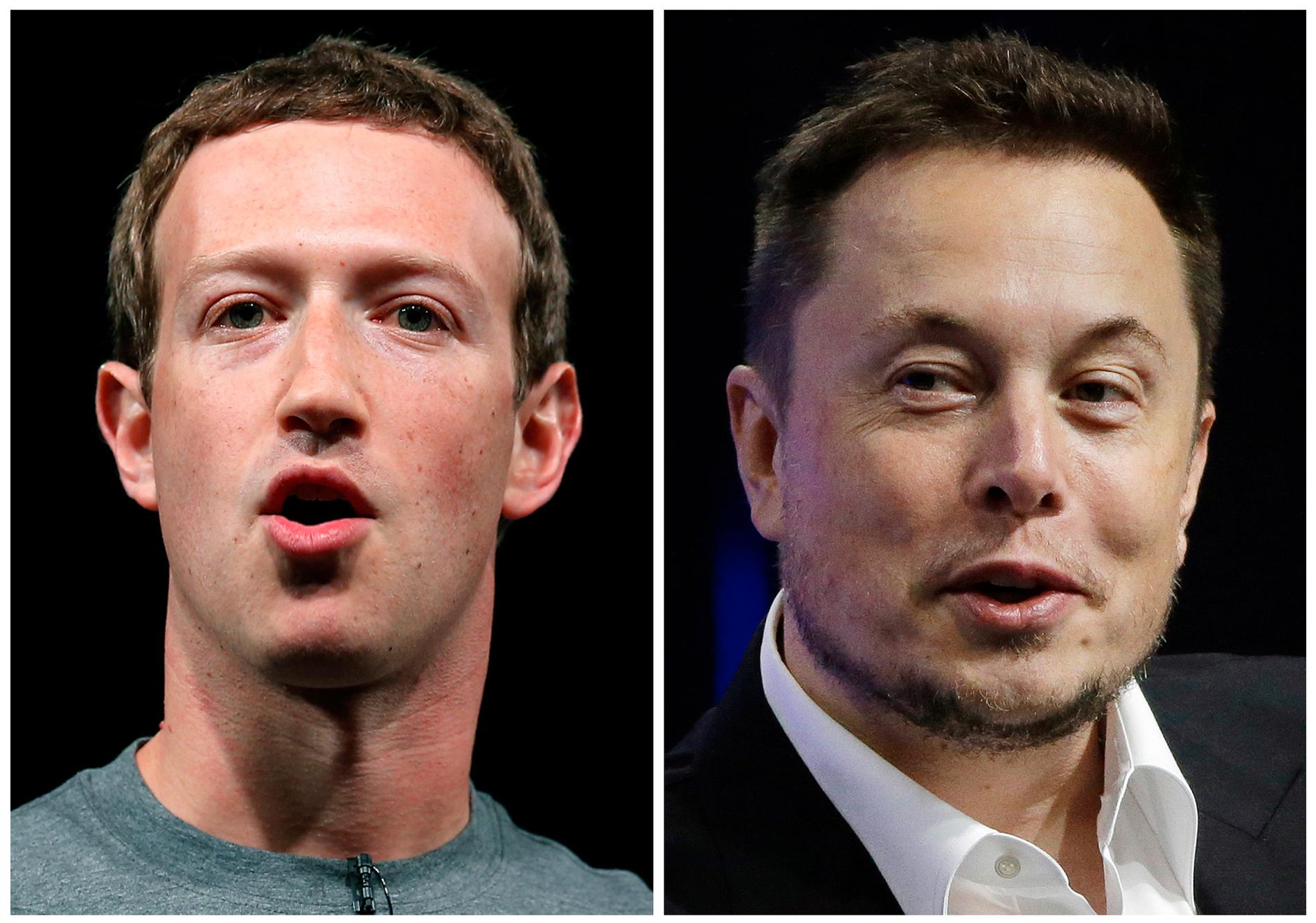 Facebooks Mark Zuckerberg (t v) och Tesla- och Space X-grundaren Elon Musk har inte alltid dragit jämnt. Arkivbild.