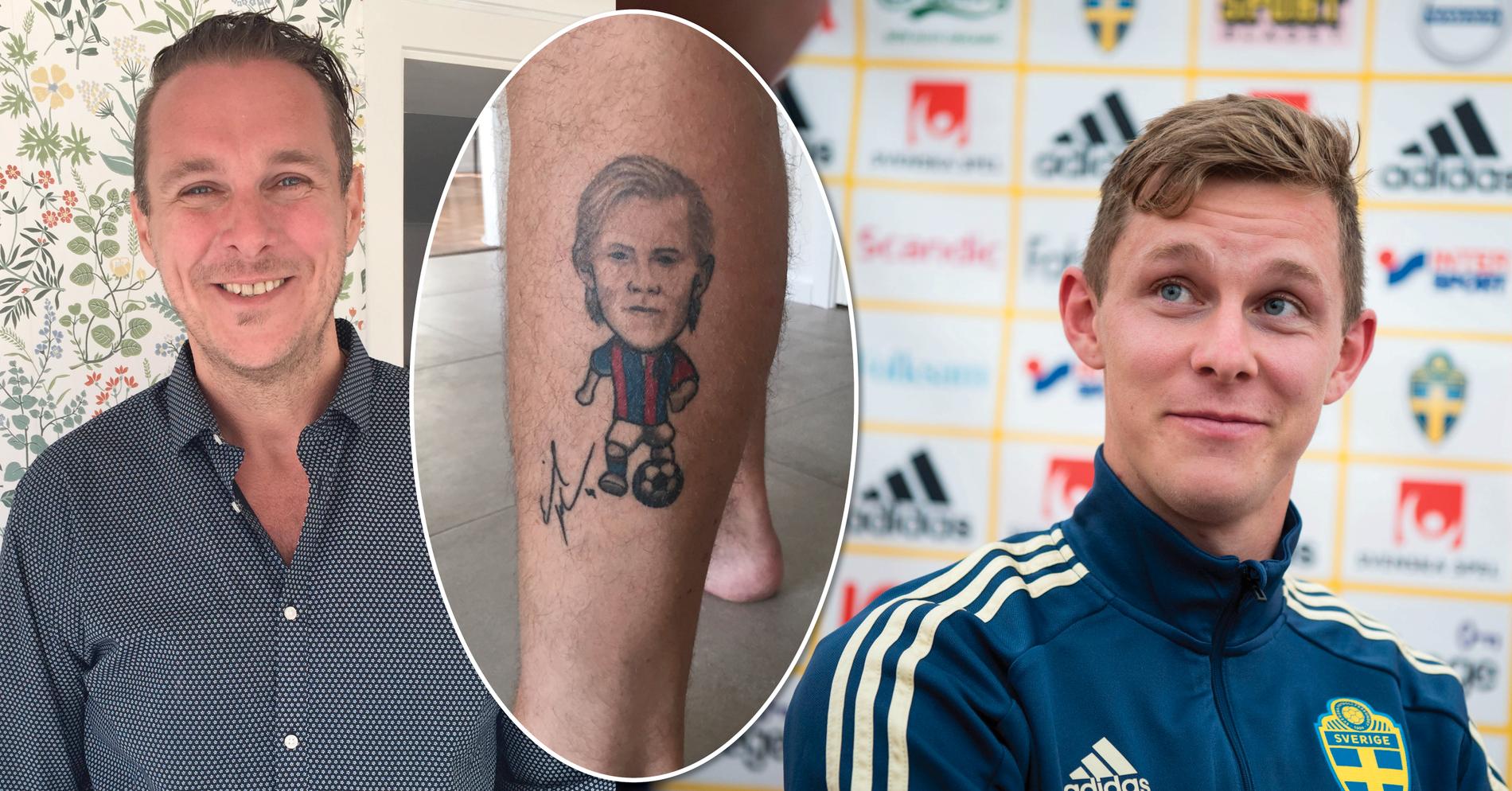 Robert Rosén, kusin till Emil Krafth, har tatuerat in den svenske högerbacken på ena vaden.