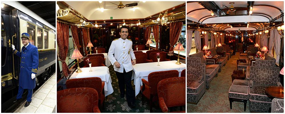 Orientexpressen är en lyxig upplevelse med butlerservice och middag vid bord med vita dukar. 