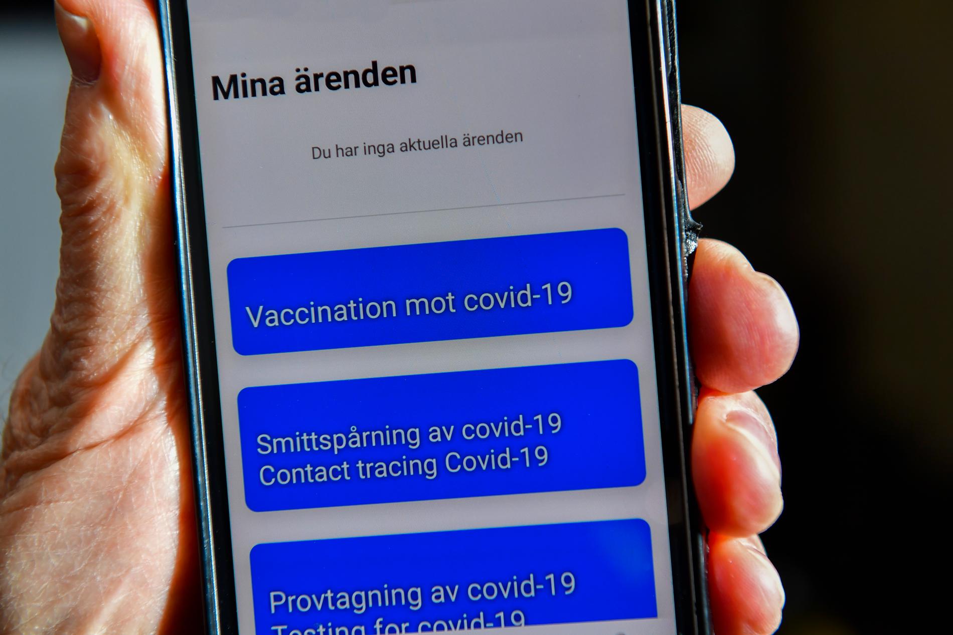 Region Stockholms app Alltid öppet där man bokar tid för covid-vaccination. Arikvbild.