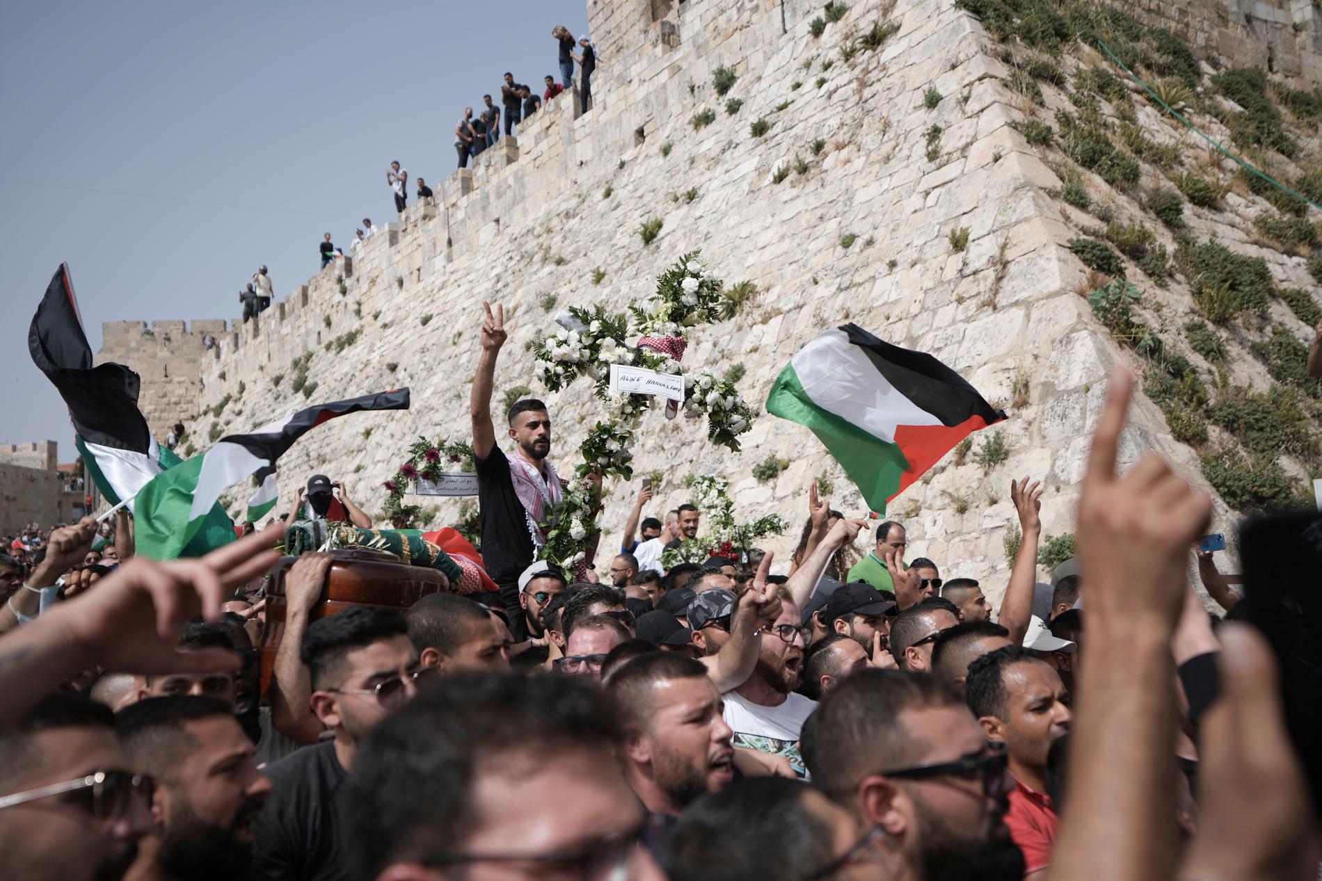 Protester i Jerusalem i samband med begravningen.