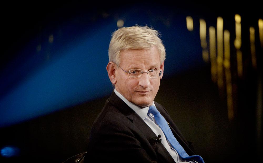 Carl Bildt under talkshowen ”Skavlan”.