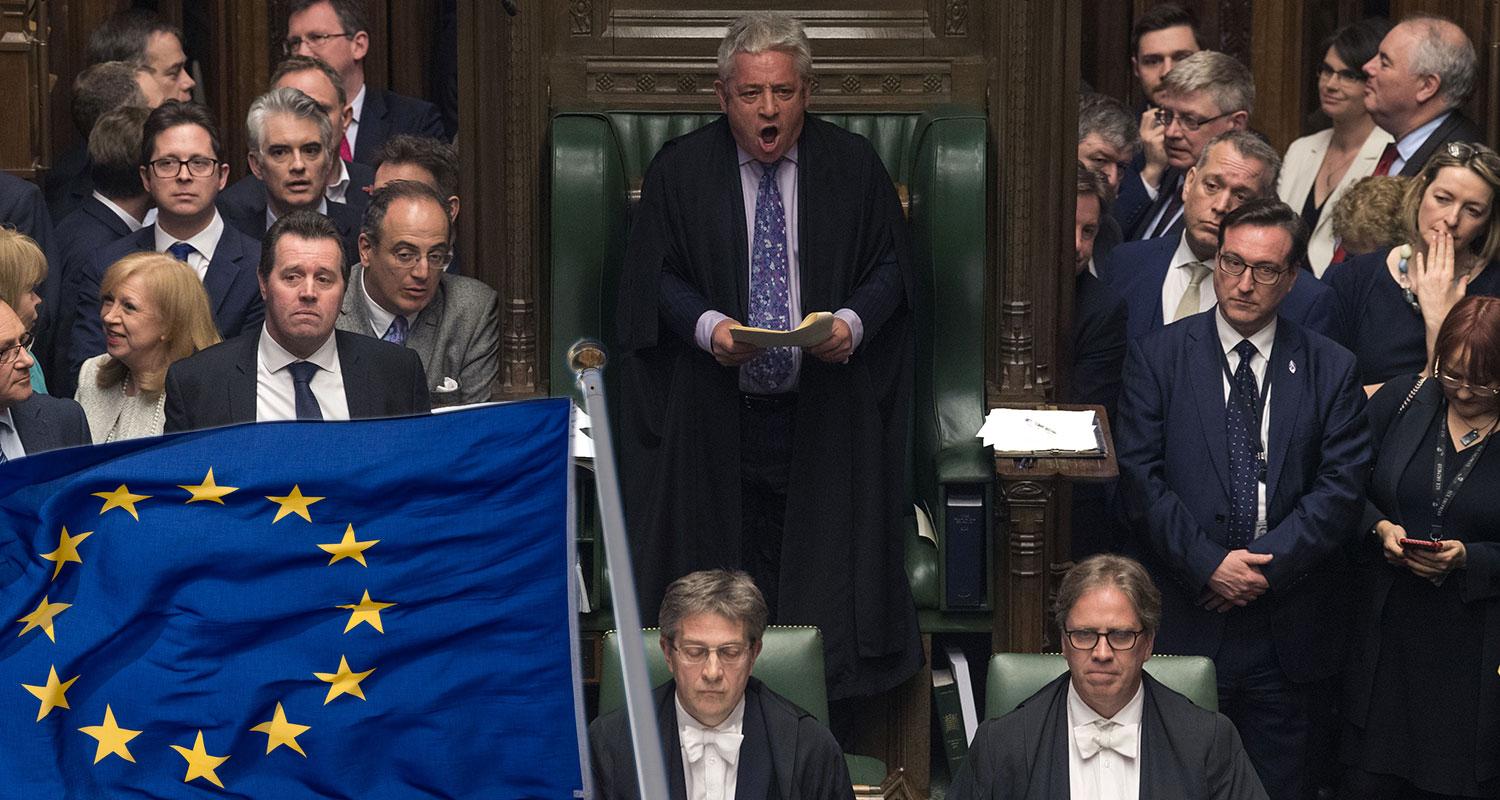 Talmannen John Bercow försöker hålla ordning i det brittiska parlamentet under de heta brexit-debatterna. Obs! Bilden är ett montage.