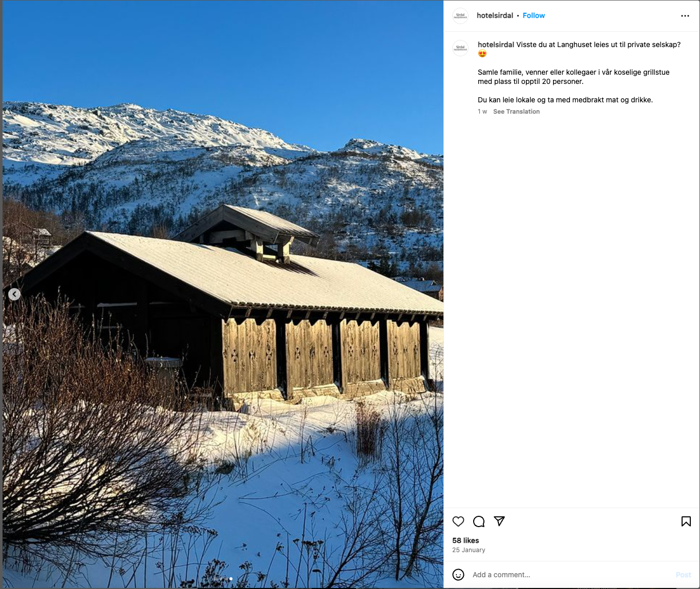 Sirdal Høyfjellshotell på Instagram. 
