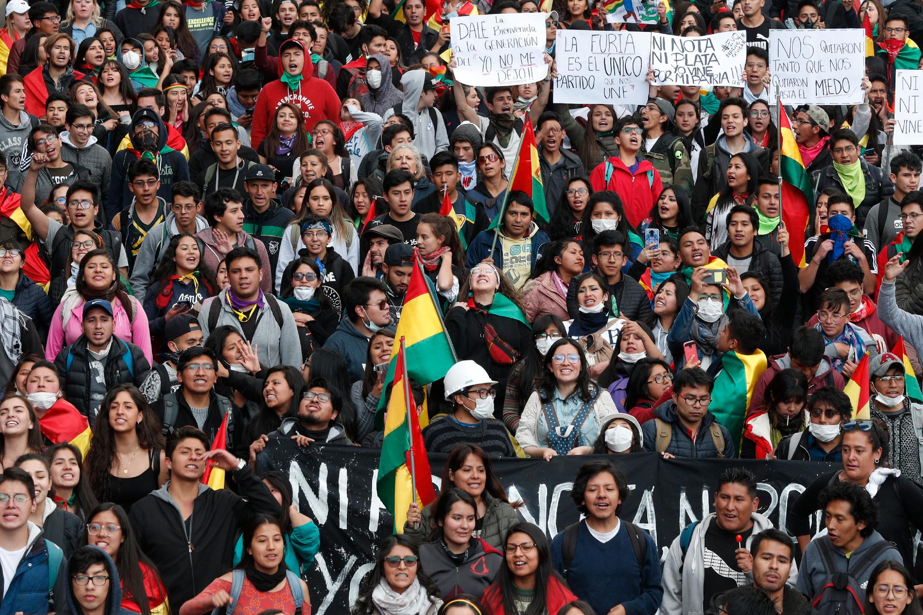 Regimkritiska protester i Bolivias huvudstad La Paz den 24 oktober.