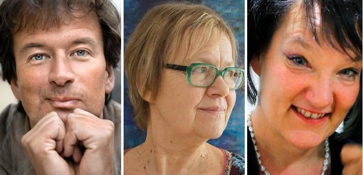 Tre stora finlandssvenska författare: Kjell Westö, Tua Forsström och Monika Fagerholm. Foto: TT, Mao Lindholm och Roger Lundsten