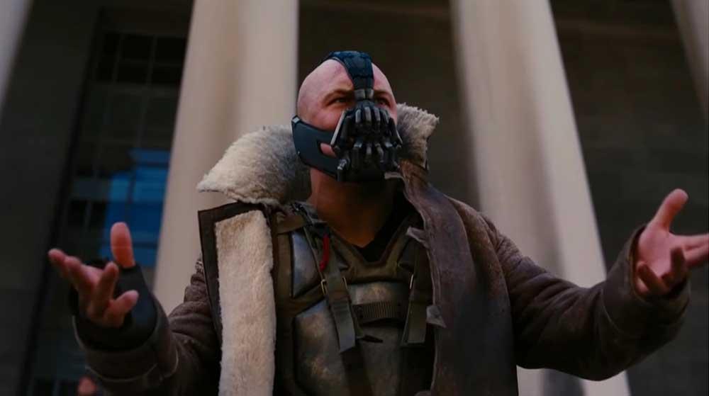 Skådespelaren Tom Hardy gestaltar skurken Bane i Christopher Nolans film ”Dark Knight Rises”.