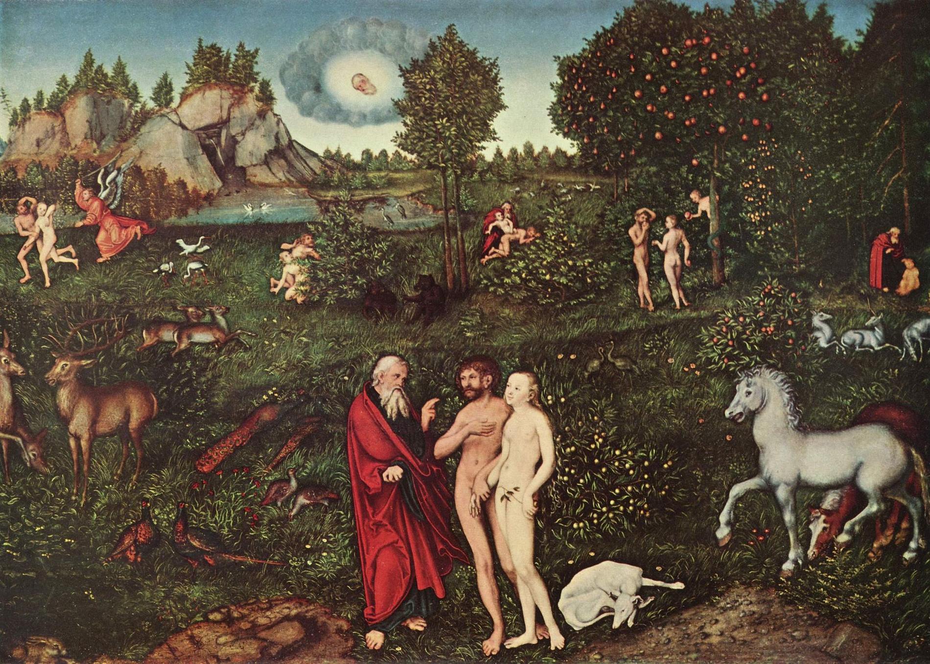 Lucas Cranach d ä (1472–1553), ”Paradiset” (1530), Kunsthistorisches Museum, Wien.