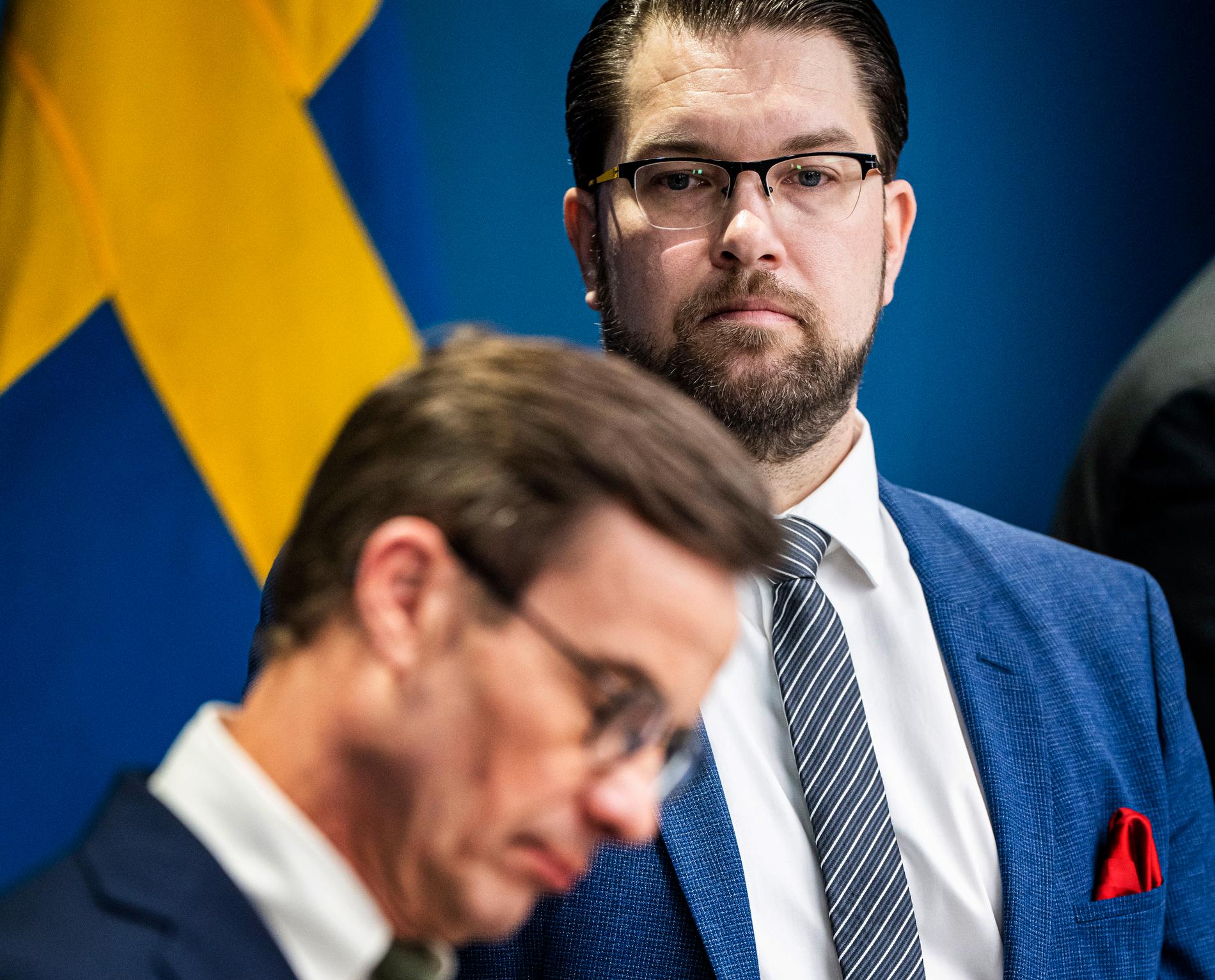 Ulf Kristersson (M) och Sverigedemokraternas partiledare Jimmie Åkesson (SD)