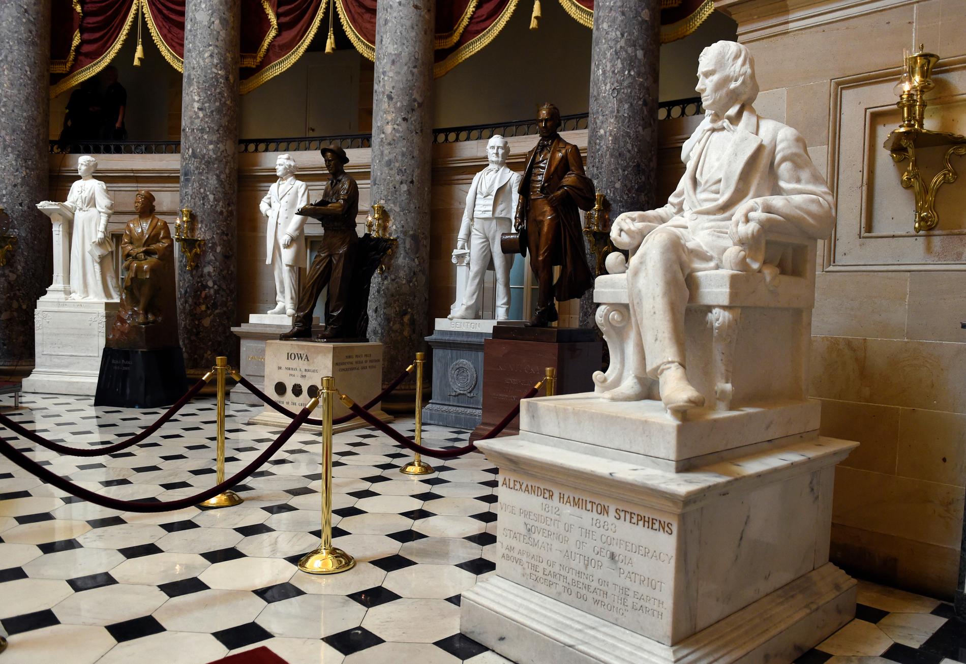 Riskerar Alexander Hamilton Stephens att ryka? Statyn föreställande sydstaternas vicepresident under inbördeskriget är en av de som representanthuset vill plocka bort från parlamentet.