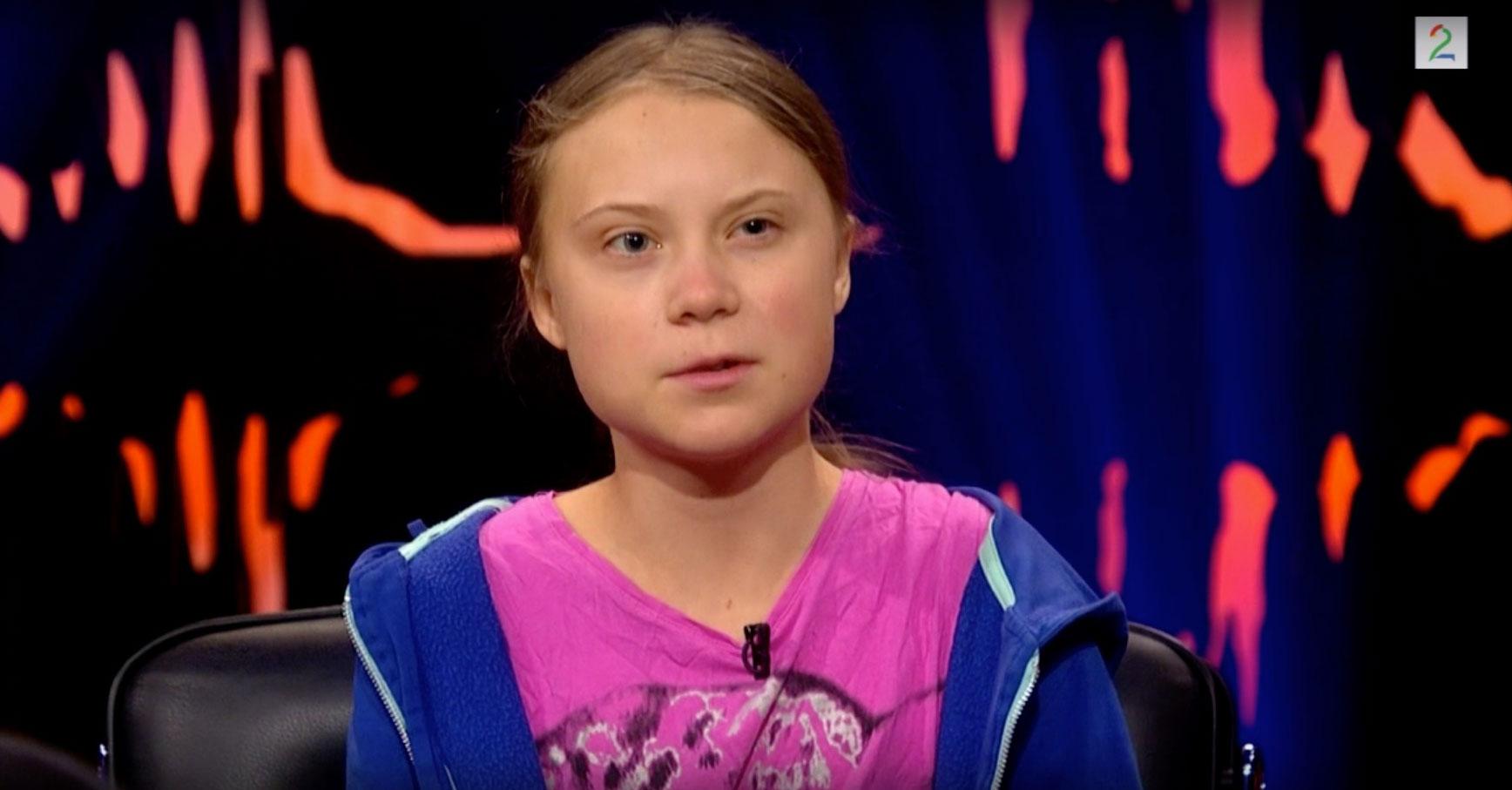 Greta Thunberg säger i Skavlan att hon visste att Donald Trump skulle skriva något på Twitter.