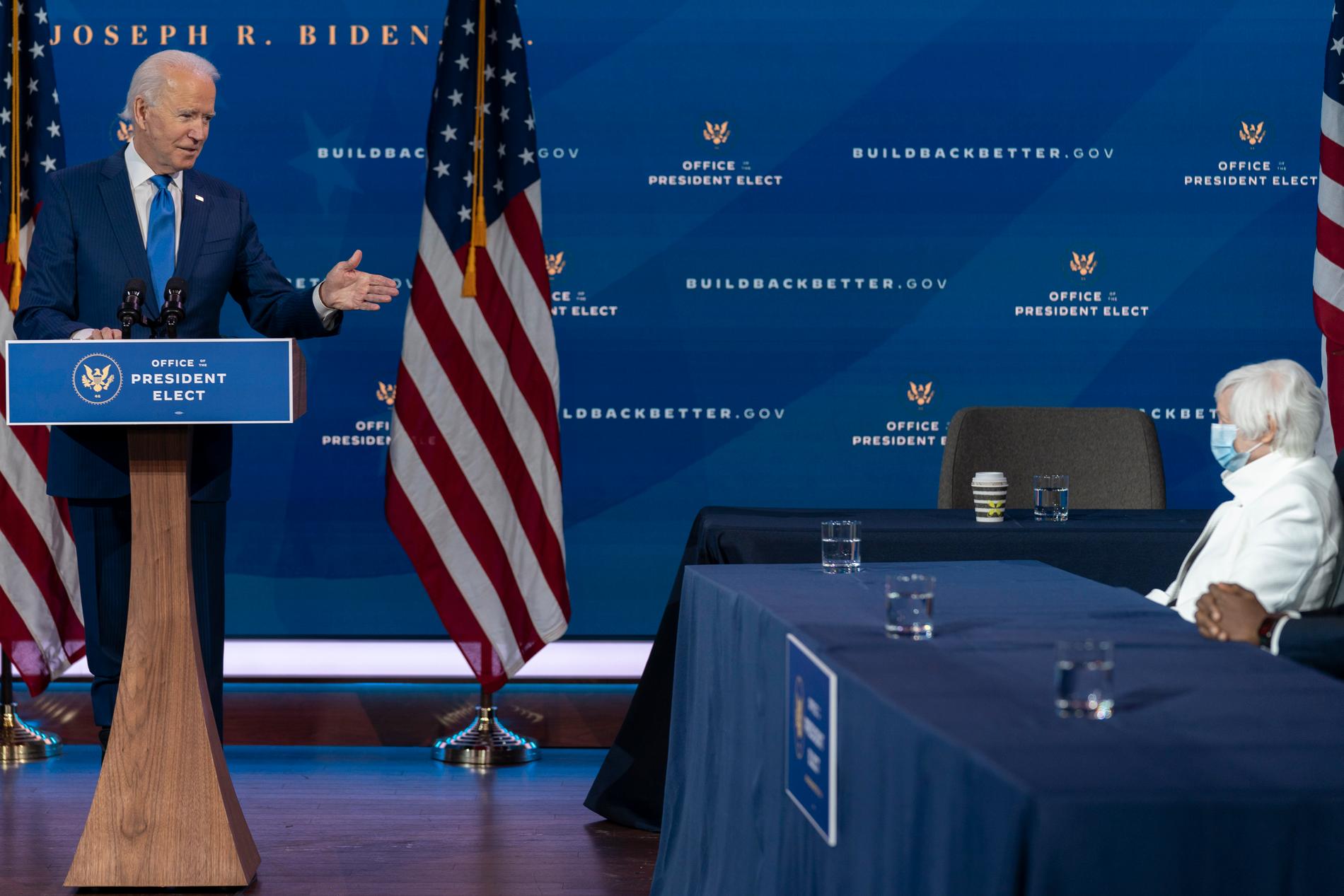 USA:s blivande president Joe Biden och Janet Yellen som han nominerat till posten som finansminister.