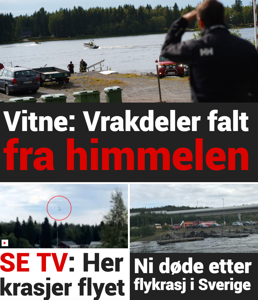 Norska Dagbladet skriver om ett vittne som berättar att vrakdelar sågs falla från skyn.