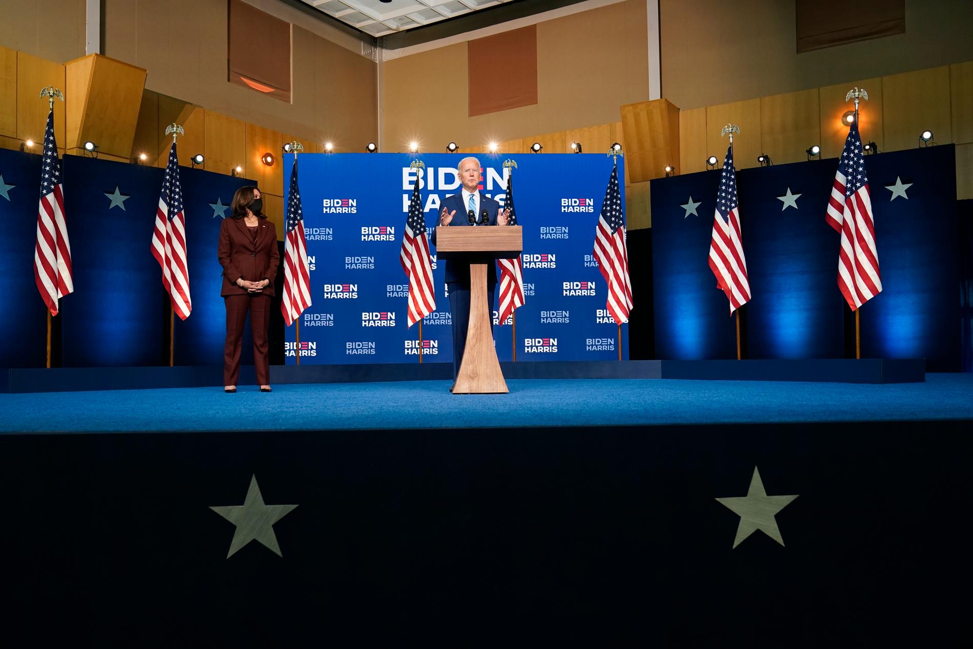 Presidentkandidaten Joe Biden talade under onsdagskvällen och sa att han var säker på att han skulle vinna. 