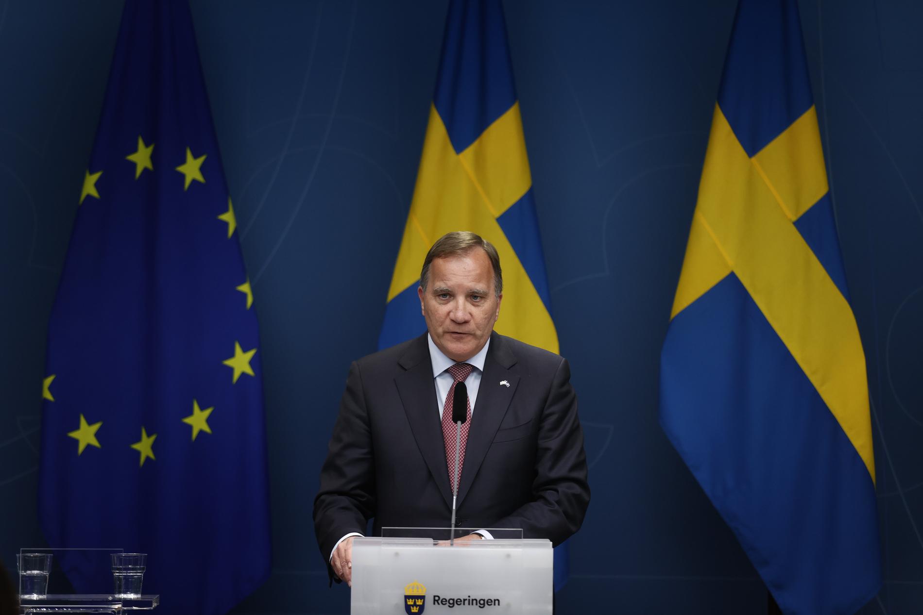  Statsminister Stefan Löfven (S) vid en pressträff om förändringar i reserestriktionerna under coronapandemin.
