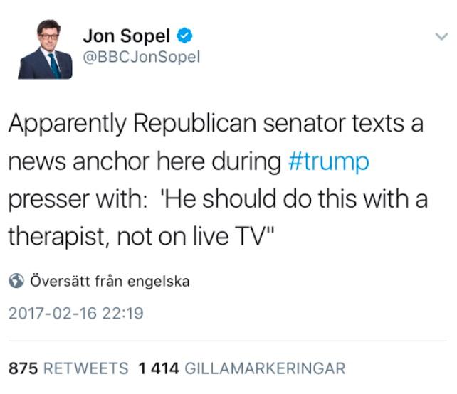BBC-reporter i Vita huset twittrade.