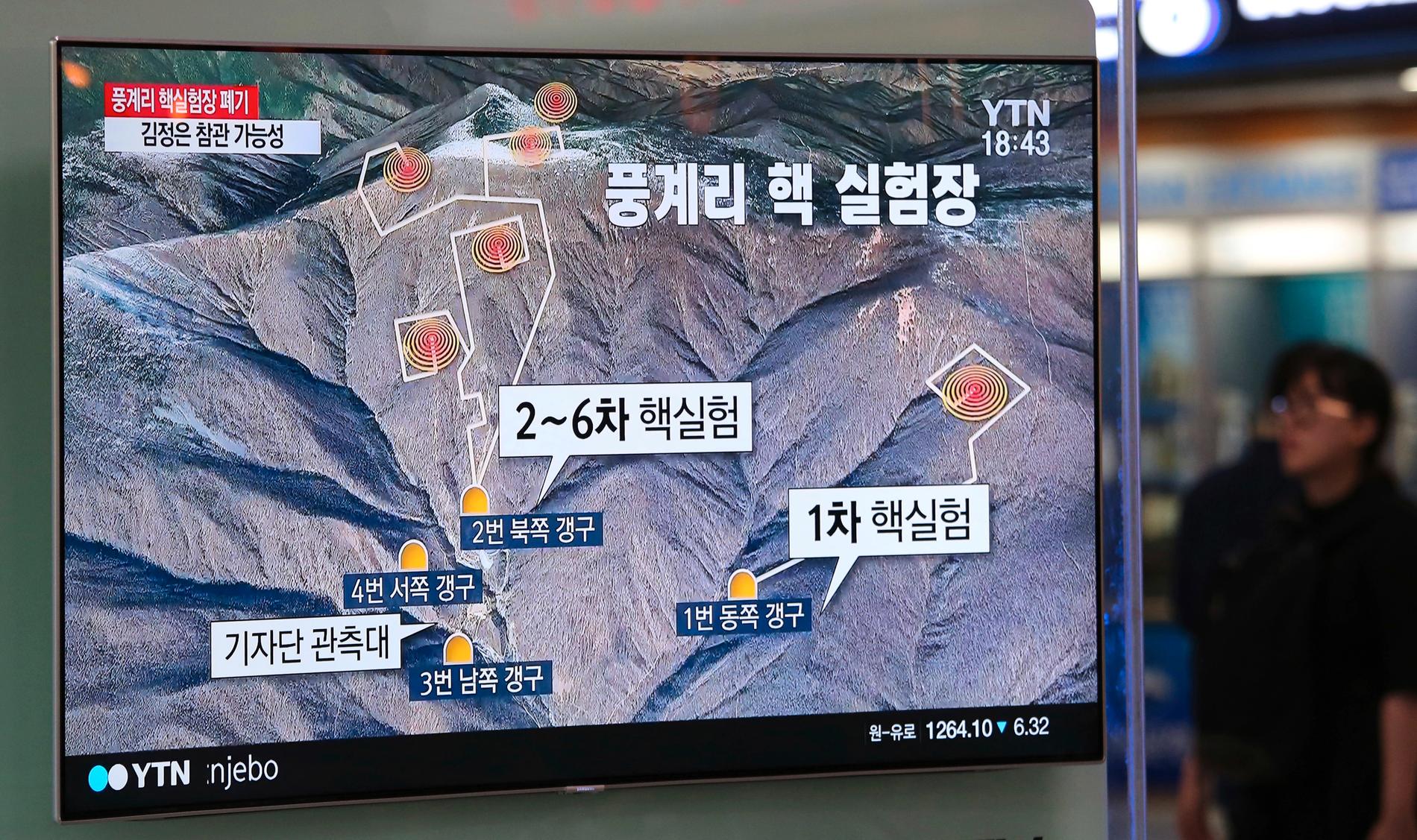 En tv-sändning i Seoul om sprängningen av Punggye-ri.
