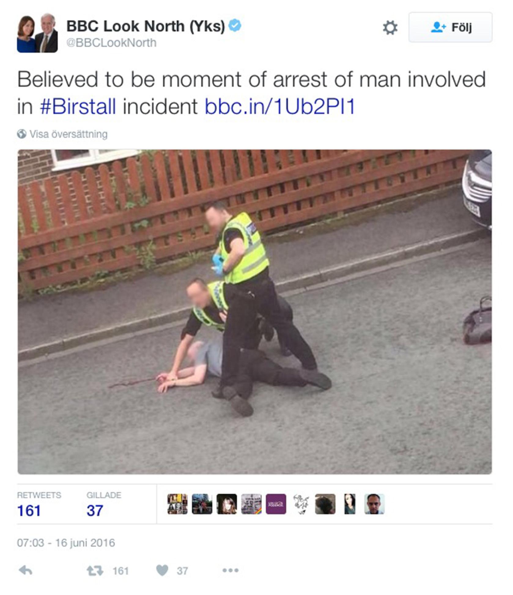 Bild, som i brittiska medier, uppges visa när den misstänkte mördaren grips.