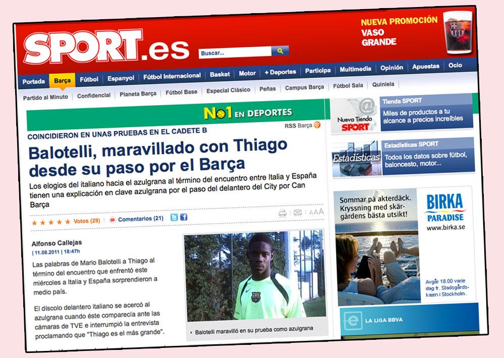 Skärmdump från spanska tidningen Sport.
