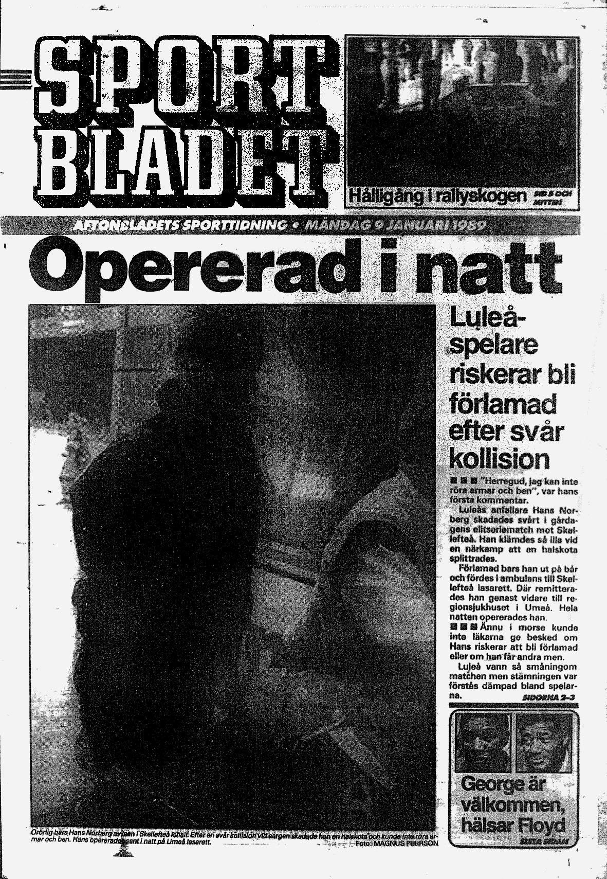Aftonbladet dagen efter Hans Norbergs olycka.