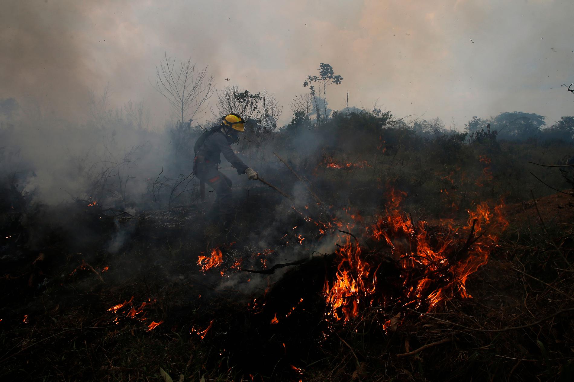 Ett varmare klimat ökar risken för skogsbränder. Här en brand i Amazonas, Brasilien. Arkivbild.