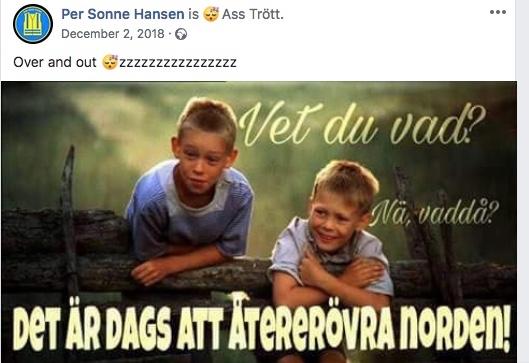 Som förklaring till bilderna han sprider skriver Per Sonne Hansen: ”Det kan vara så att jag tycker att Sverige är långt ifrån sig likt, men det gör inte mig till rasist om det är det du syftar på”. 