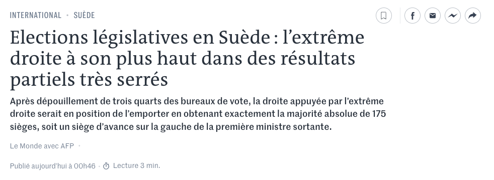 ”Sverige skulle kunna svänga i en ny politisk riktning”, skriver franska Le Monde. 